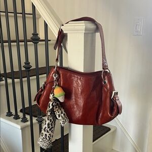 Danier Rich burnt orange Leather Shoulder Bag with Charm